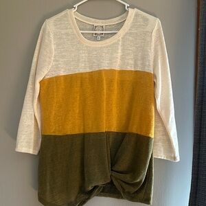 Colorblock Knit Top with Twist Detail